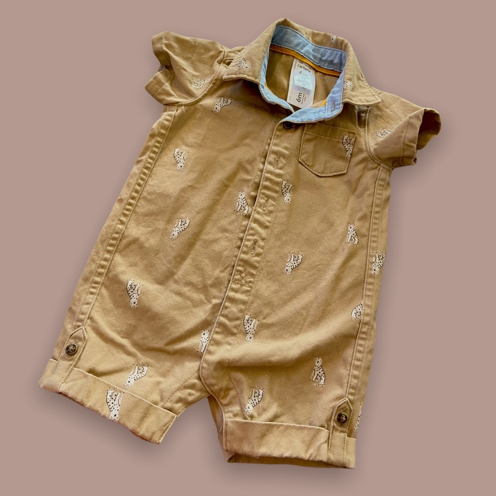 Carter’s Cheetah Khaki Romper with Buttons and Collar 6months